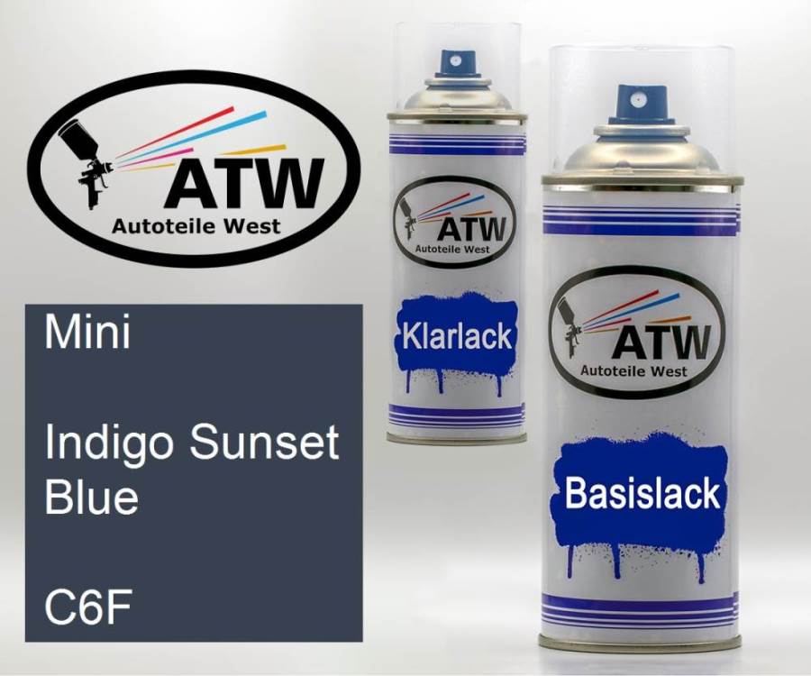 Mini, Indigo Sunset Blue, C6F: 400ml Sprühdose + 400ml Klarlack - Set, von ATW Autoteile West.